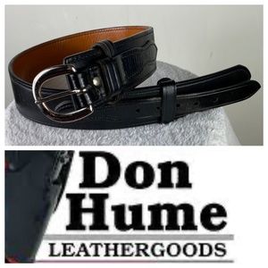 Vtg DON HUME Mens 32 BELT Black Leather Police Buckle Western Uniform Ranger USA